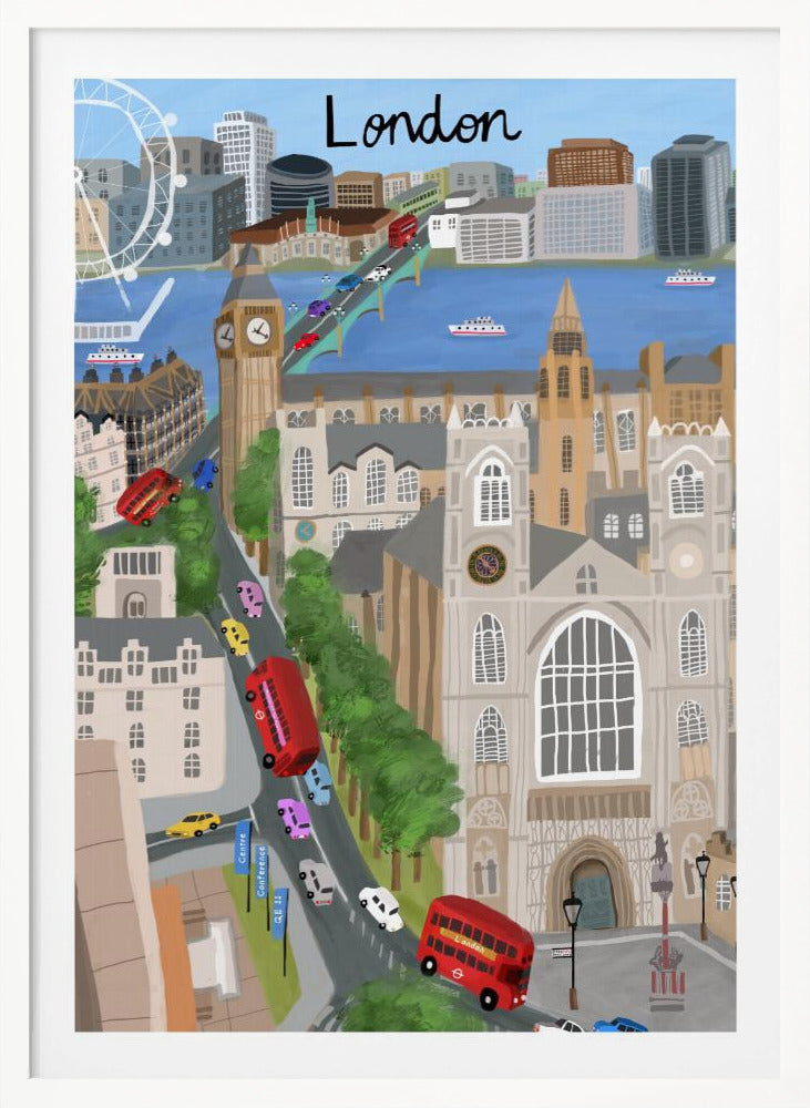 London City with View of the Thames River and Big Ben by Artist Carla Daly - Poster / Art Print