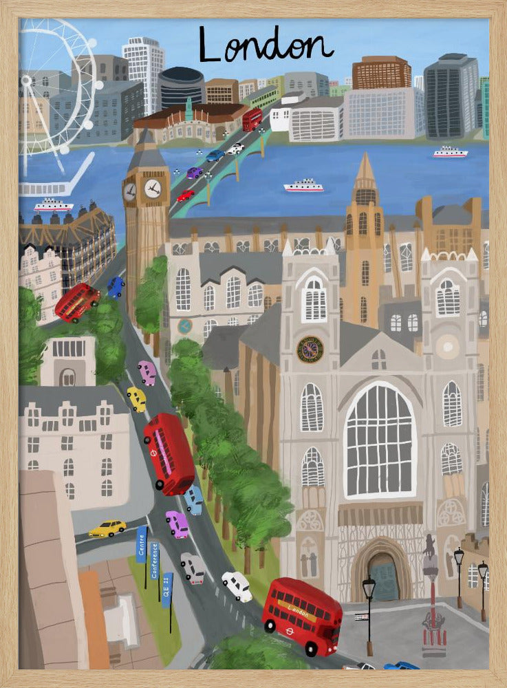 London City with View of the Thames River and Big Ben by Artist Carla Daly - Poster / Art Print