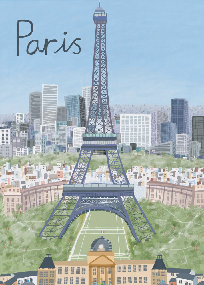 Eiffel Tower with Paris City in Background by Artist Carla Daly - Poster / Art Print