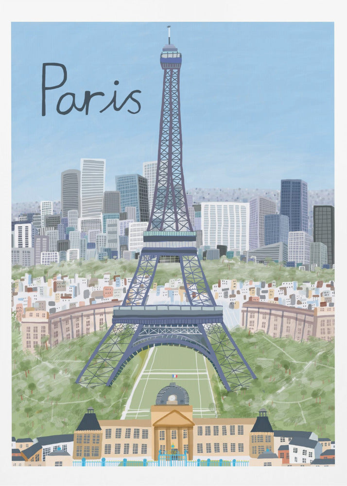 Eiffel Tower with Paris City in Background by Artist Carla Daly - Poster / Art Print