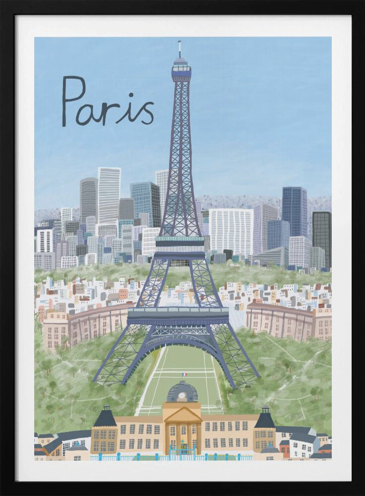 Eiffel Tower with Paris City in Background by Artist Carla Daly - Poster / Art Print