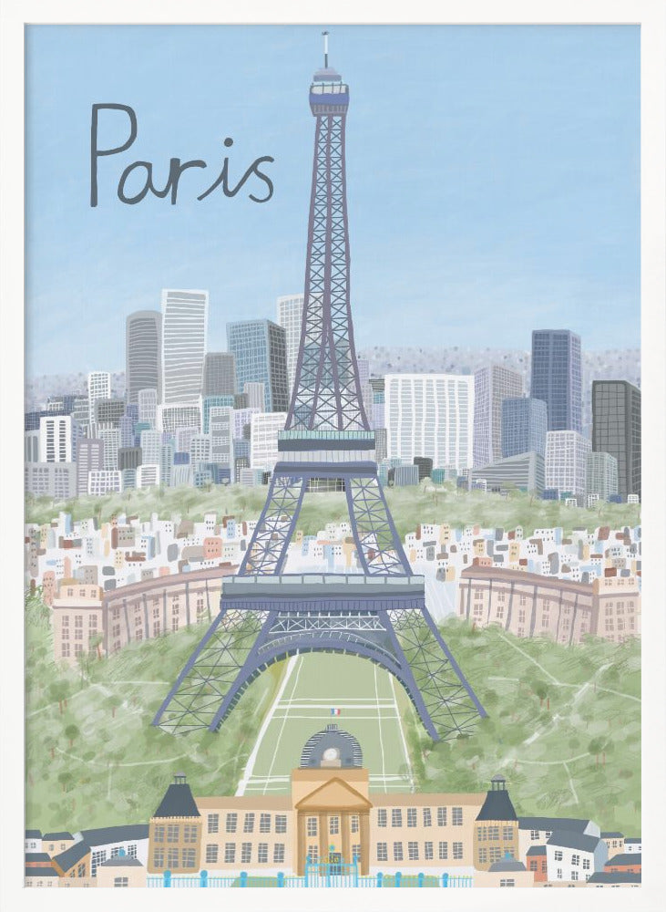 Eiffel Tower with Paris City in Background by Artist Carla Daly - Poster / Art Print