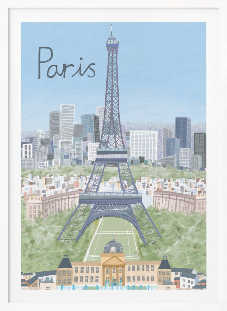 Eiffel Tower with Paris City in Background by Artist Carla Daly - Poster / Art Print