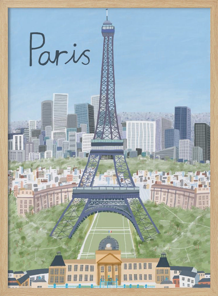 Eiffel Tower with Paris City in Background by Artist Carla Daly - Poster / Art Print