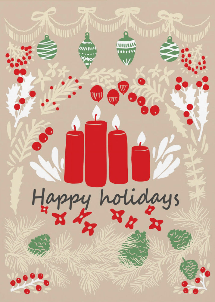 happy holidays - folk art illustration - Poster / Art Print