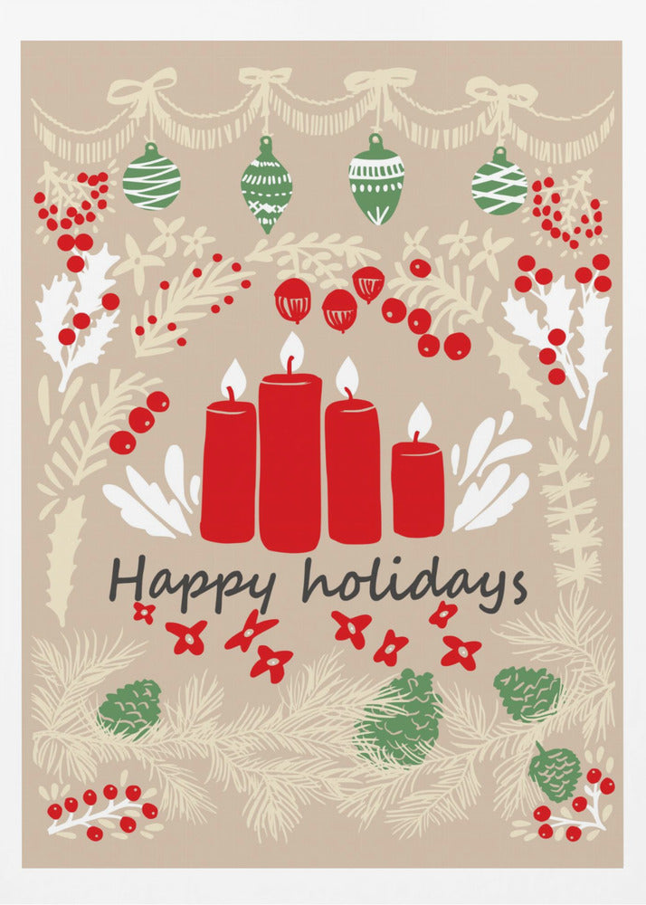 happy holidays - folk art illustration - Poster / Art Print