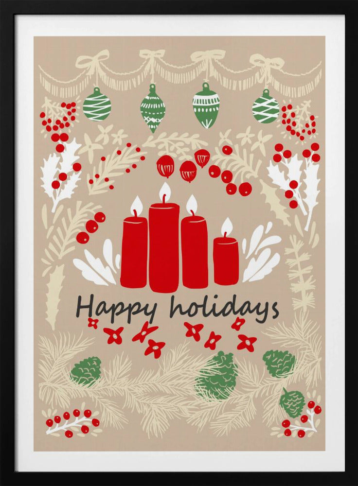 happy holidays - folk art illustration - Poster / Art Print