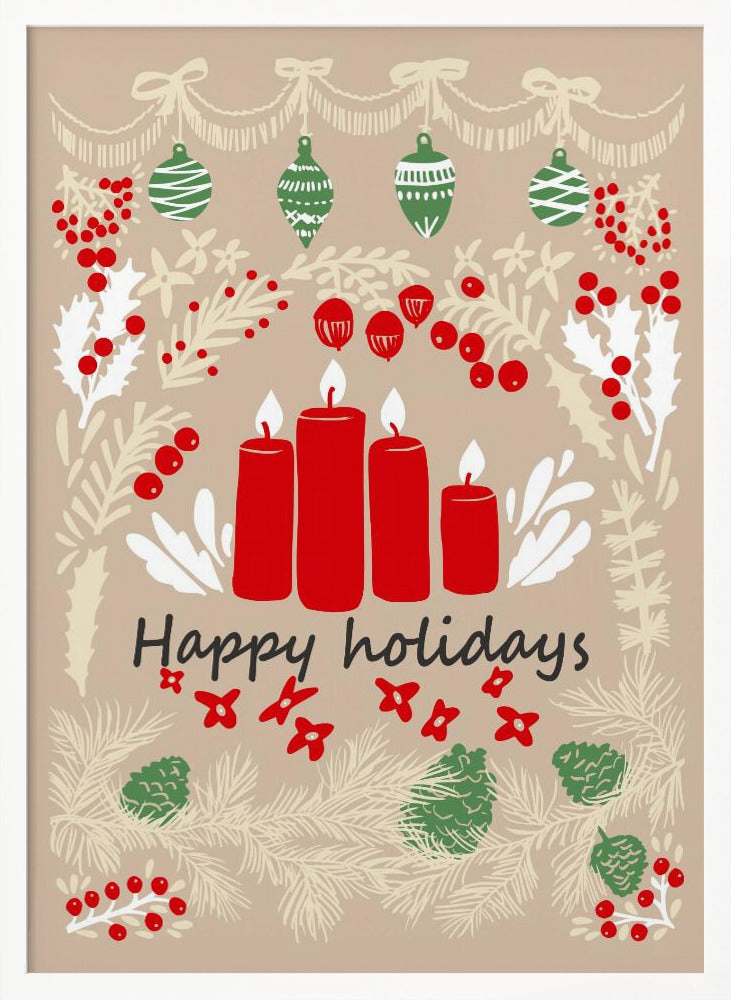 happy holidays - folk art illustration - Poster / Art Print