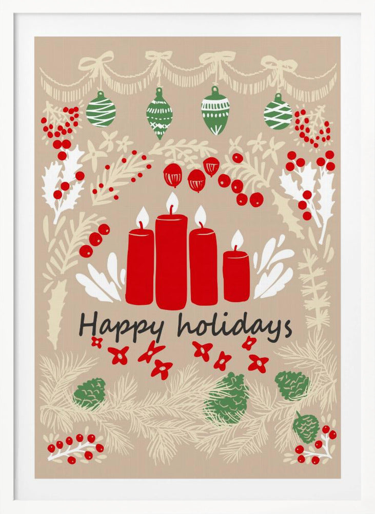 happy holidays - folk art illustration - Poster / Art Print