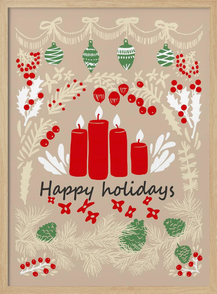 happy holidays - folk art illustration - Poster / Art Print