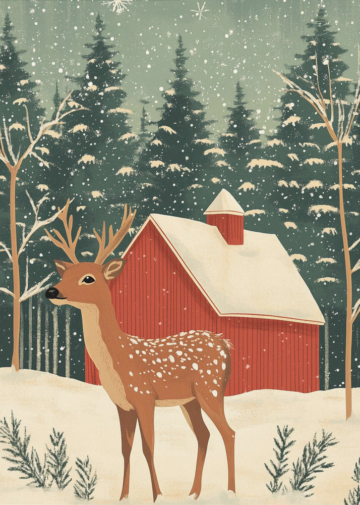 Deer Winter Holiday - Poster / Art Print