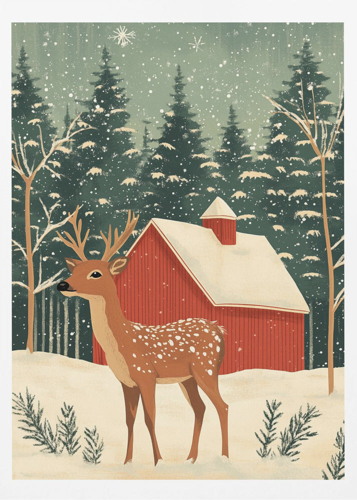 Deer Winter Holiday - Poster / Art Print