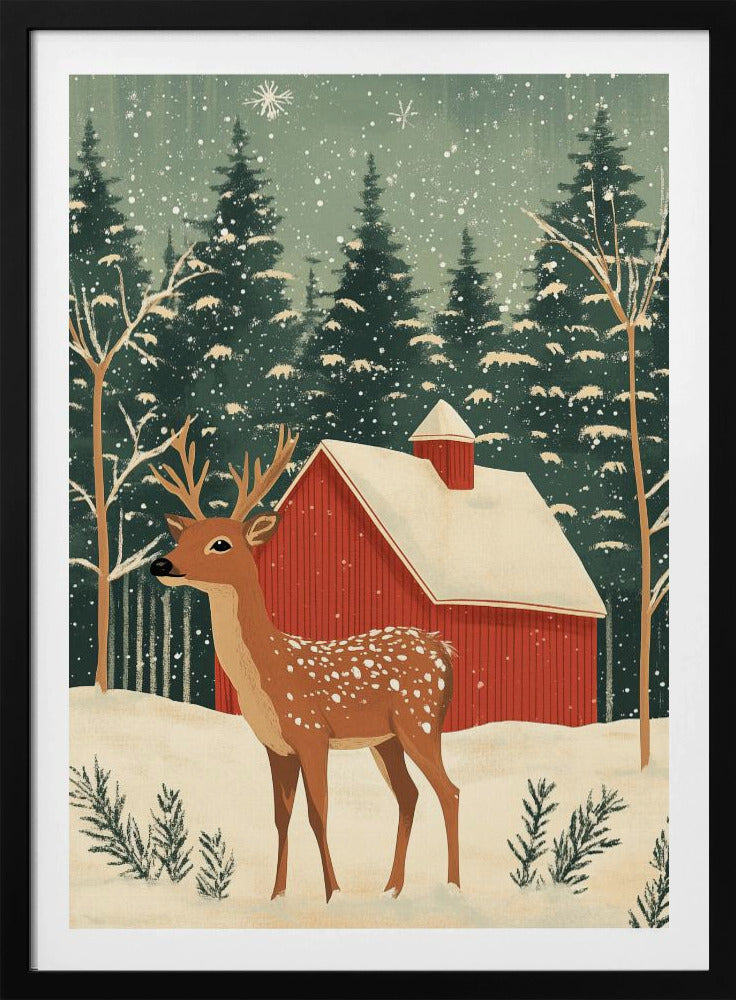 Deer Winter Holiday - Poster / Art Print