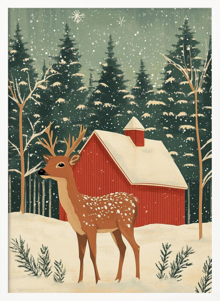 Deer Winter Holiday - Poster / Art Print