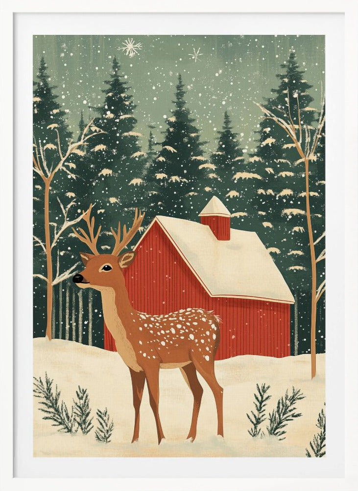 Deer Winter Holiday - Poster / Art Print