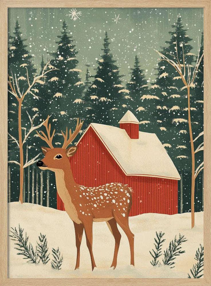 Deer Winter Holiday - Poster / Art Print