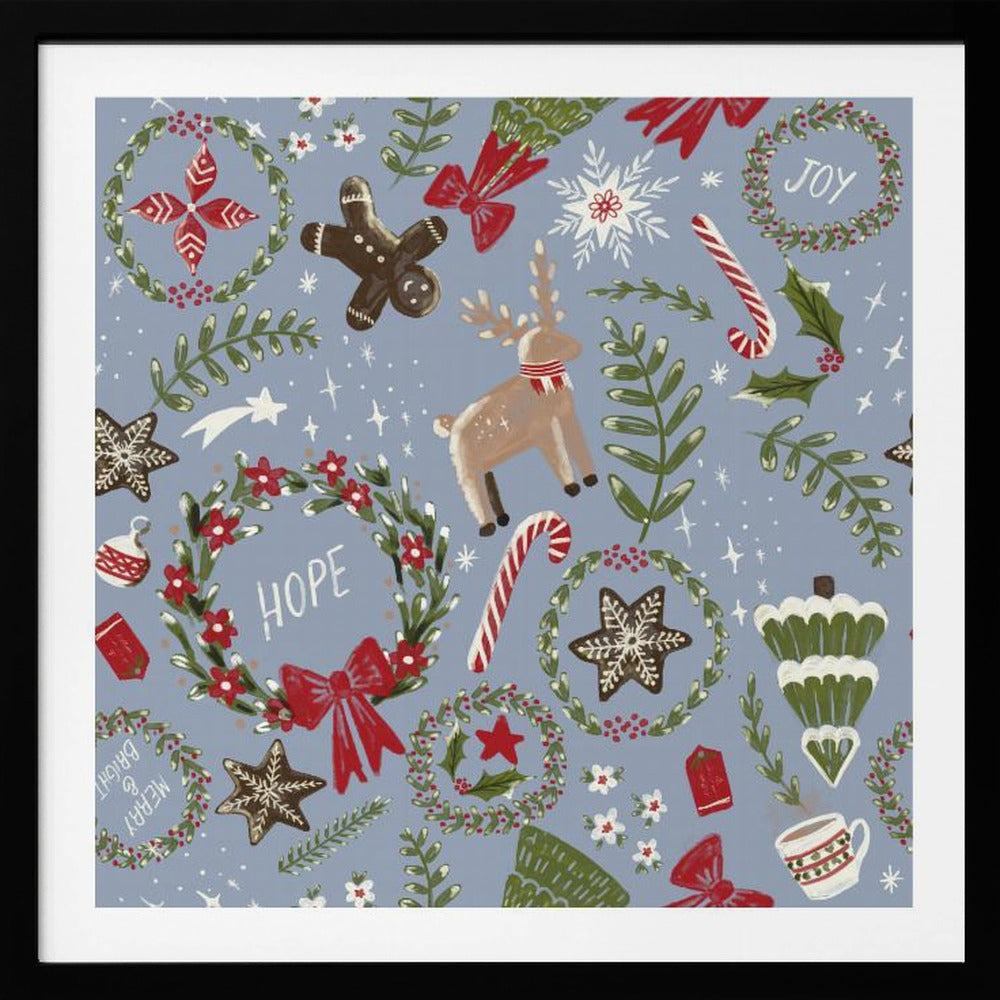 Magical Christmas Blue Pattern - Poster / Art Print