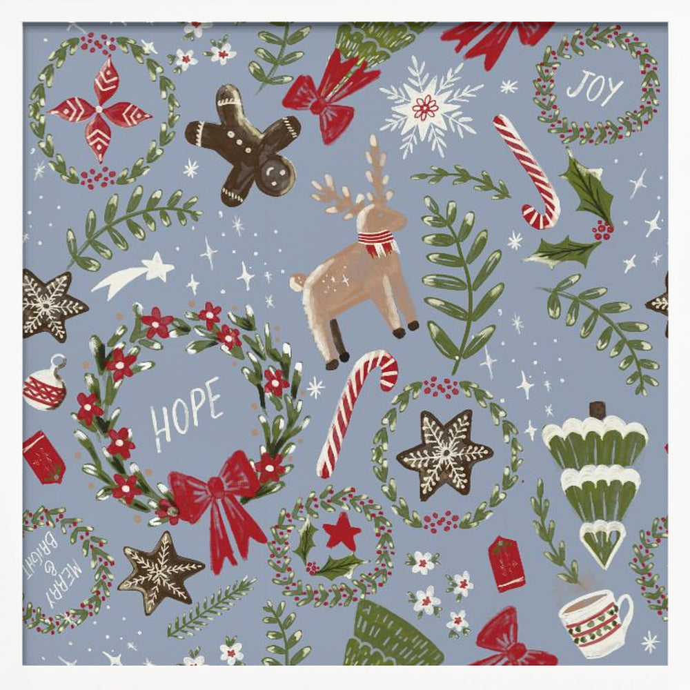 Magical Christmas Blue Pattern - Poster / Art Print