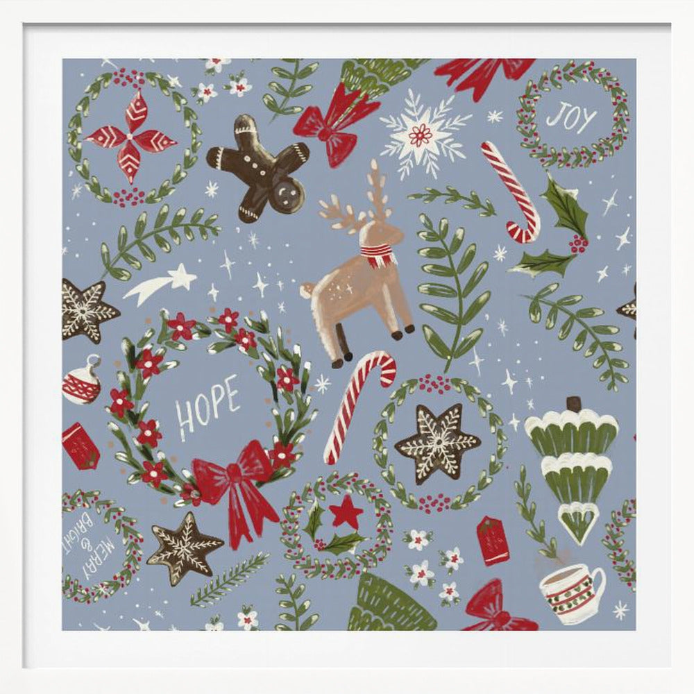 Magical Christmas Blue Pattern - Poster / Art Print