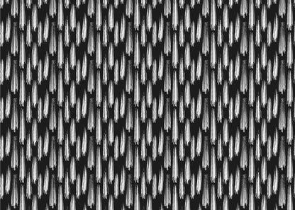 A framed abstract artwork featuring a repeating pattern of textured white vertical brushstrokes on a solid black background, encased in a simple silver frame. Print