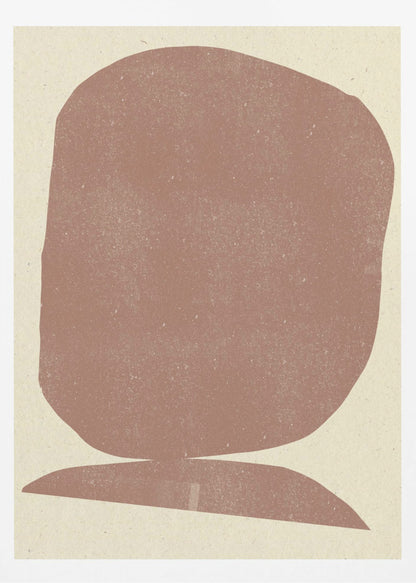 A minimalist abstract art print featuring two stacked organic shapes in a textured, dusty terracotta color against a light beige background, all enclosed in a thin black frame. Artwork