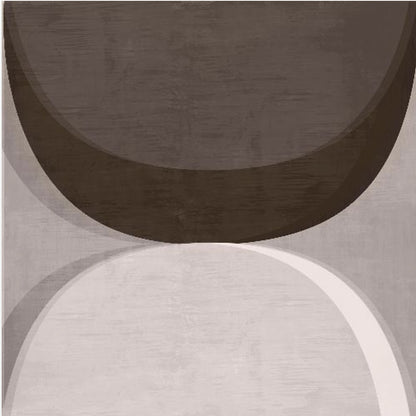 A square abstract artwork in a light wood frame, featuring two large, opposing curves. A dark brown arc dominates the top half, while a light gray and white arc fills the bottom half, creating a balanced, minimalist composition with a textured finish. Poster