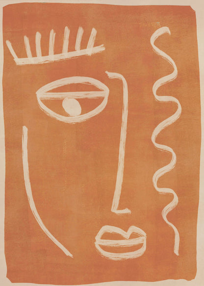 An abstract face portrait, featuring a stylized and artistic representation of a face, suitable as a modern art print or poster. Poster