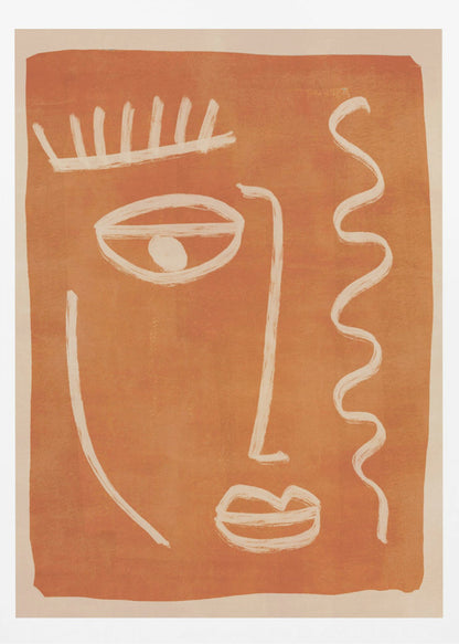 An abstract face portrait, featuring a stylized and artistic representation of a face, suitable as a modern art print or poster. Poster