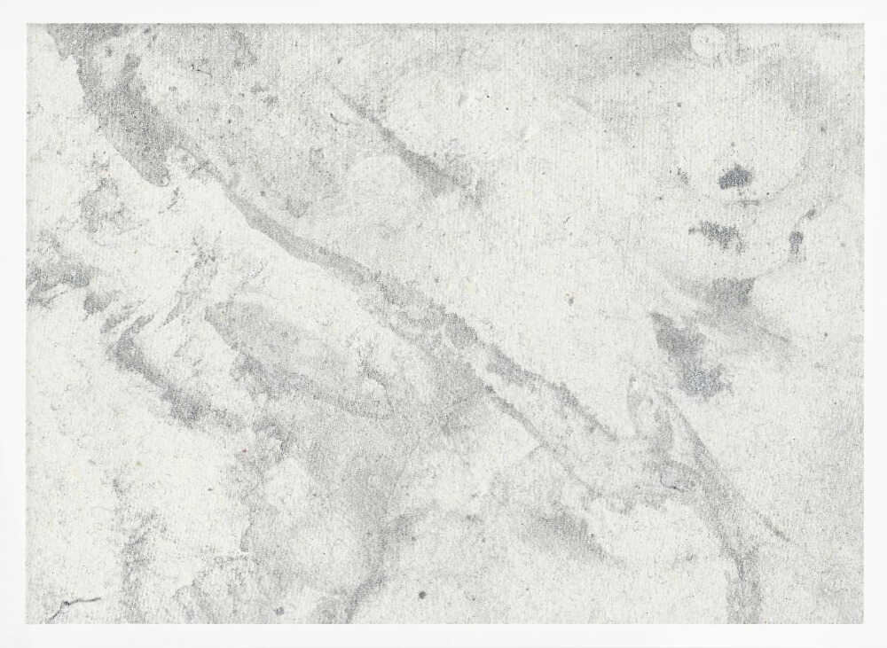 Abstract art with a light grey and white marbled texture in a modern silver frame.