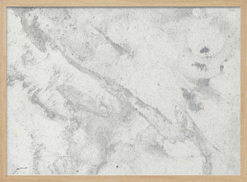Abstract art with a light grey and white marbled texture in a modern silver frame.
