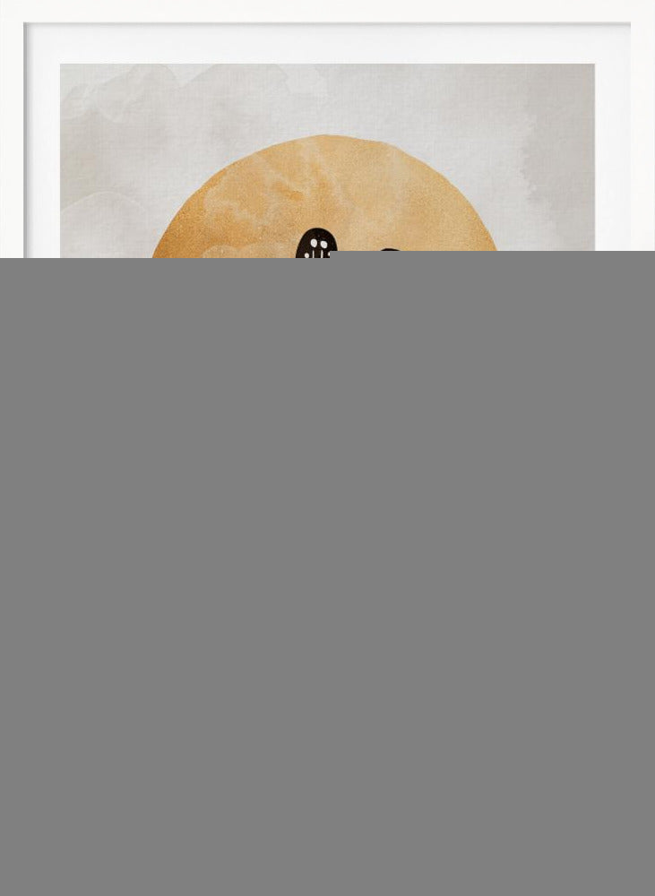 A black-and-white illustration of a hand decorated with intricate folk art symbols, including an eye within a heart on the palm, a crescent moon, and floral motifs on the fingers. A large, textured golden circle, like a sun or moon, serves as the background, set against a light gray, watercolor-style canvas. Decor