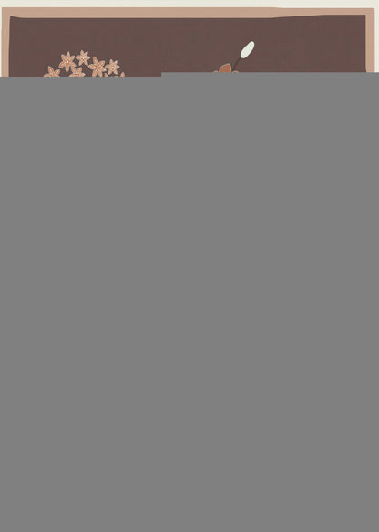 A modern botanical illustration featuring stylized flowers in shades of rust, cream, and light brown against a deep brown background. The framed artwork showcases a variety of floral shapes, including trumpet flowers and small clustered blossoms, in a simple, elegant composition. Artwork