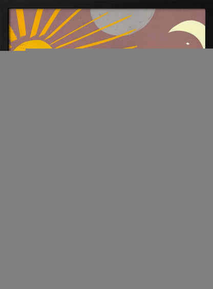 A stylized illustration of a brown-skinned person with light hair, partially obscuring their face. One arm reaches towards a radiant yellow sun, surrounded by crescent moons and planets against a dusky purple sky, creating a celestial and introspective scene. Artwork