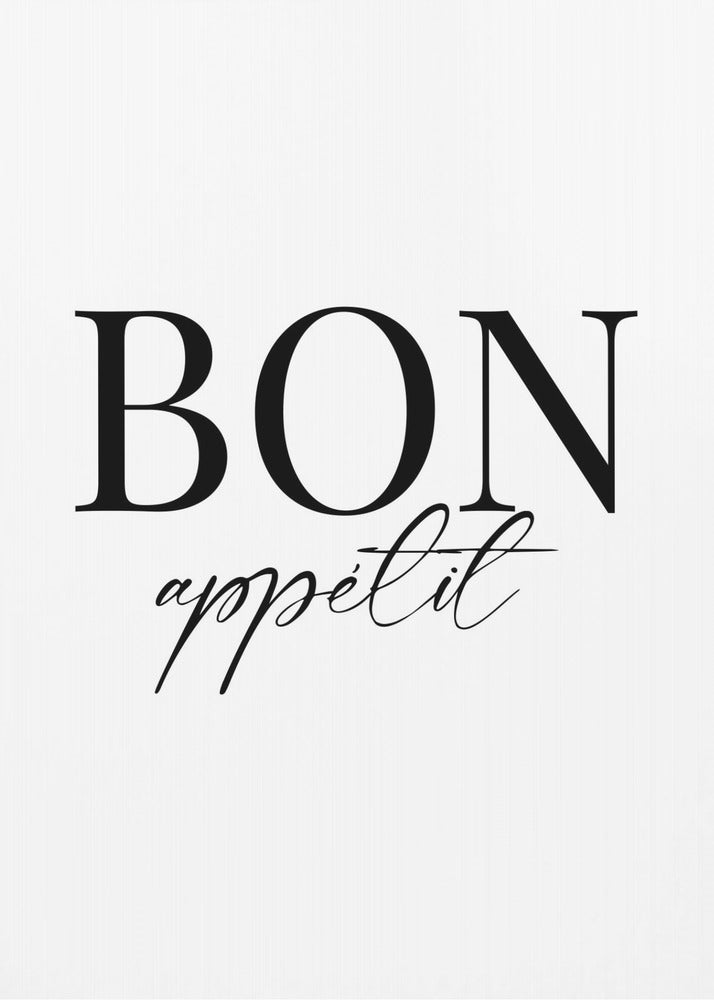 An art print titled 'Bon Appetit No 1', featuring text or imagery related to food and dining. Decor