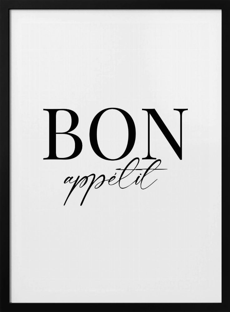 An art print titled 'Bon Appetit No 1', featuring text or imagery related to food and dining. Decor