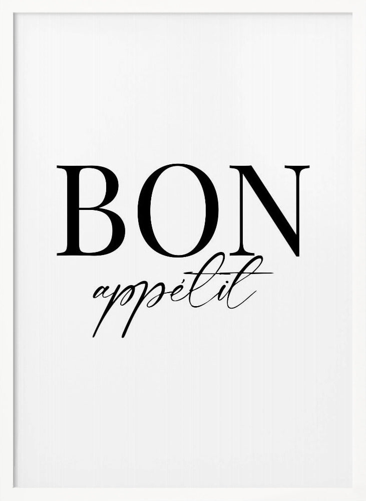 An art print titled 'Bon Appetit No 1', featuring text or imagery related to food and dining. Decor
