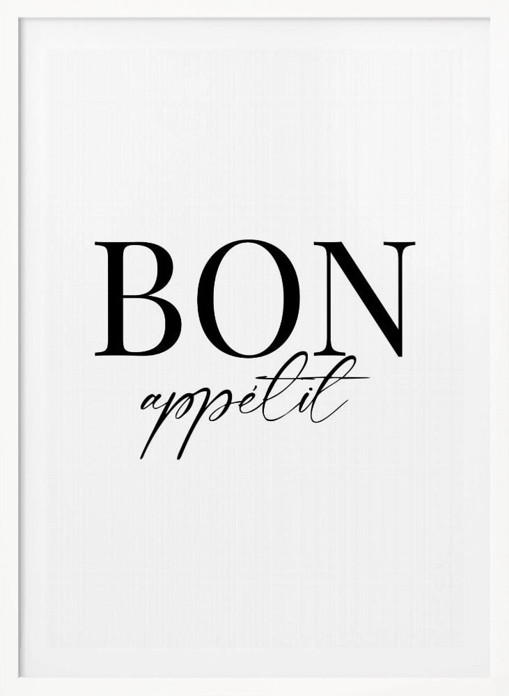 An art print titled 'Bon Appetit No 1', featuring text or imagery related to food and dining. Decor