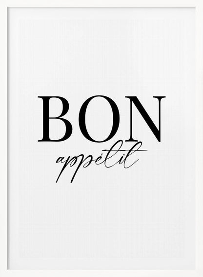 An art print titled 'Bon Appetit No 1', featuring text or imagery related to food and dining. Decor