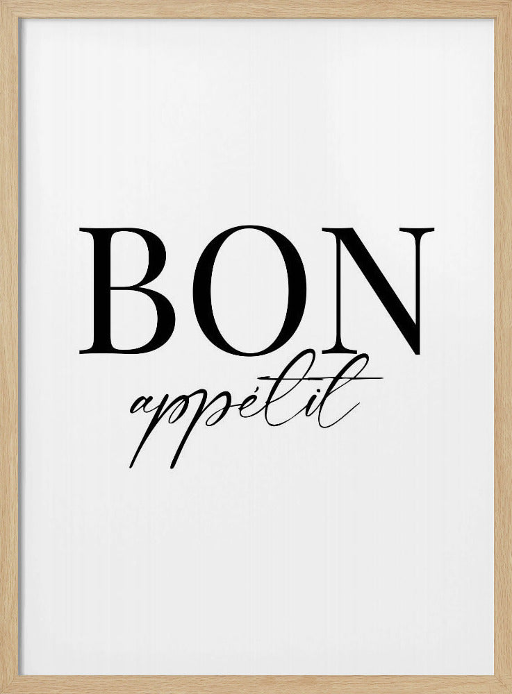 An art print titled 'Bon Appetit No 1', featuring text or imagery related to food and dining. Decor