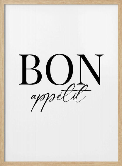 An art print titled 'Bon Appetit No 1', featuring text or imagery related to food and dining. Decor