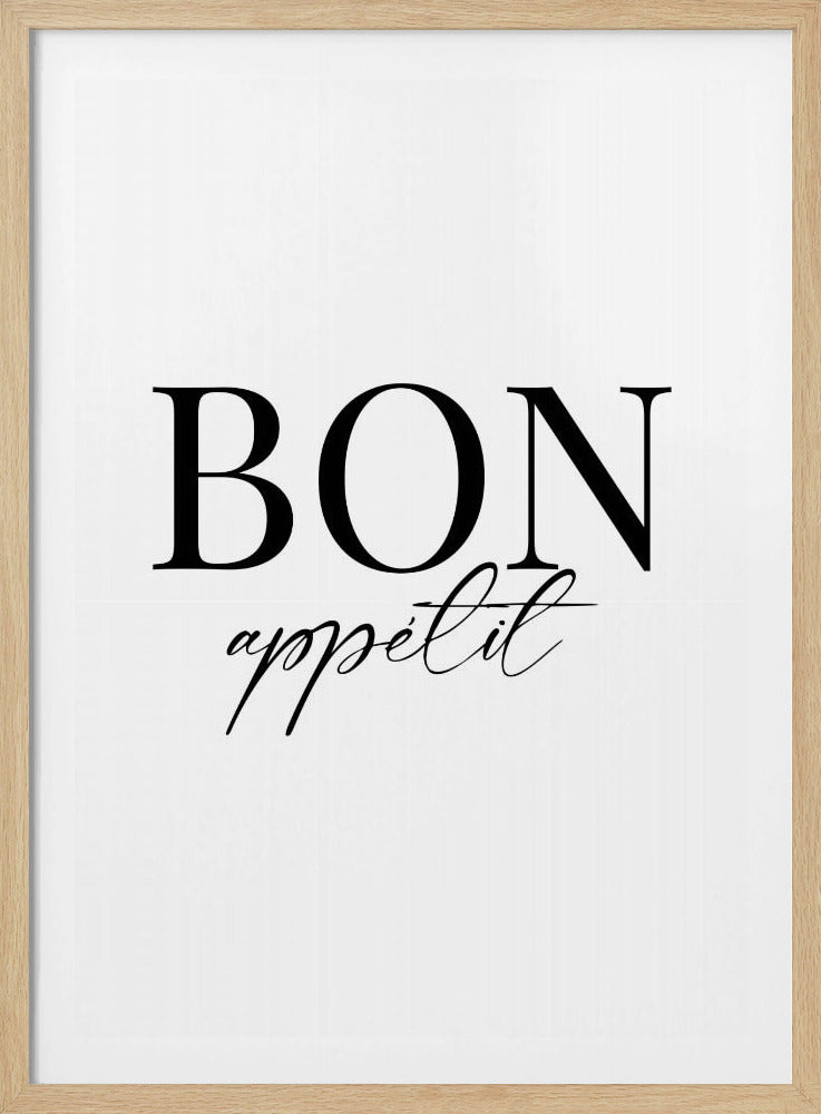 An art print titled 'Bon Appetit No 1', featuring text or imagery related to food and dining. Decor
