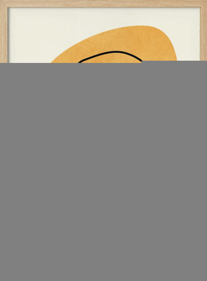 A modern abstract art print featuring a continuous black line drawing of a face. The face is drawn over layered, textured shapes in muted orange, red, and sage green on an off-white background, all enclosed in a thin black frame. Poster
