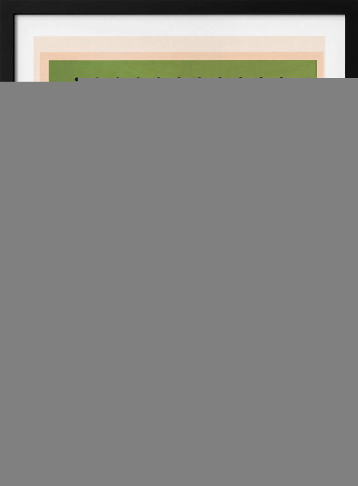 A modern abstract botanical print featuring a stylized plant with black stems and multi-colored, patterned leaves. The background is olive green and layered with bold geometric shapes in yellow, blue, and red, along with decorative patterns of black dots and triangles. The piece is shown within a black frame. Decor