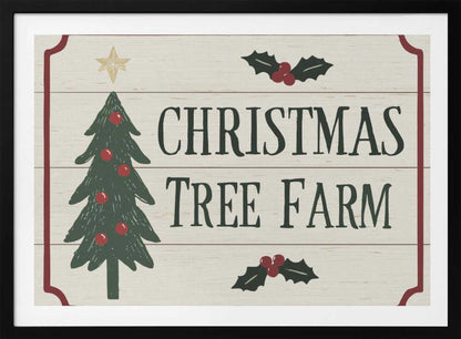 Vintage 'Christmas Tree Farm' sign with a decorated tree and holly. Rustic holiday wall art.