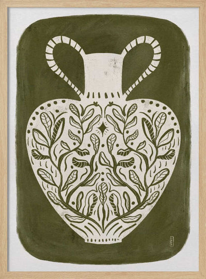 Olive green illustration of a Greek vase, perfect as an art print or poster.