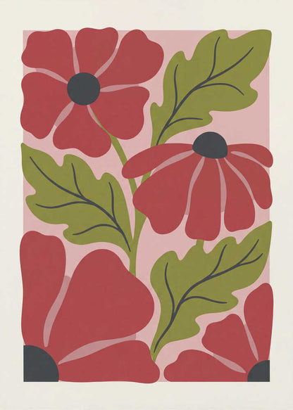 Stylized Red Flowers No 1 - Poster / Art Print