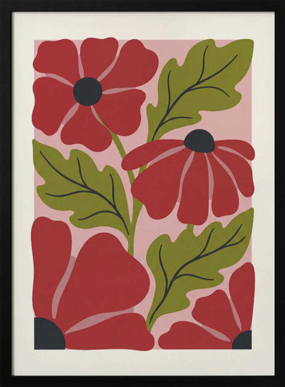 Stylized Red Flowers No 1 - Poster / Art Print