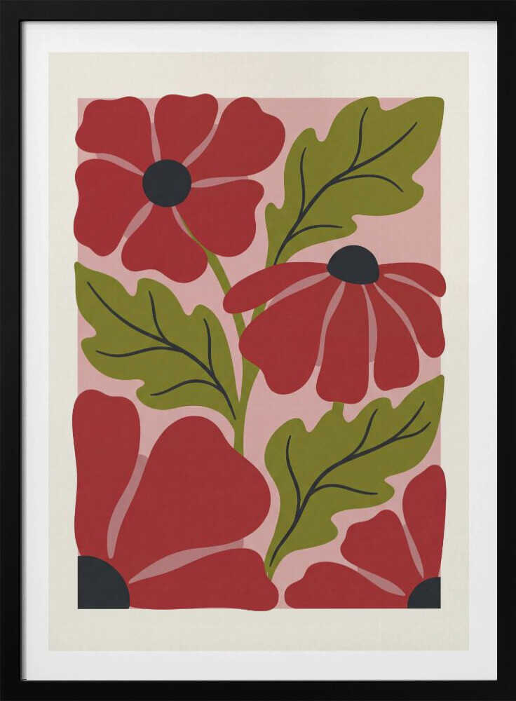 Stylized Red Flowers No 1 - Poster / Art Print