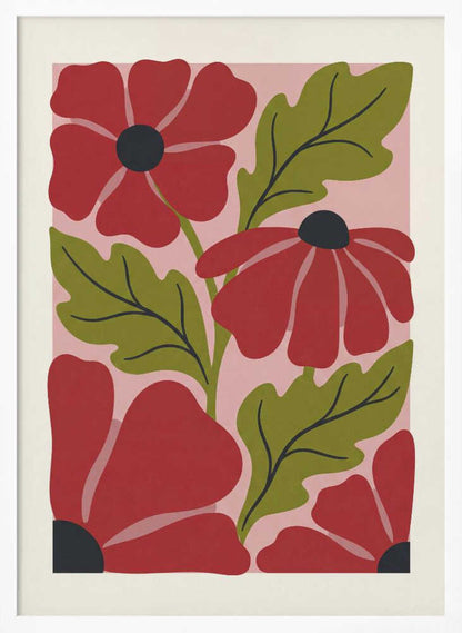 Stylized Red Flowers No 1 - Poster / Art Print