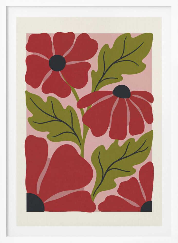 Stylized Red Flowers No 1 - Poster / Art Print